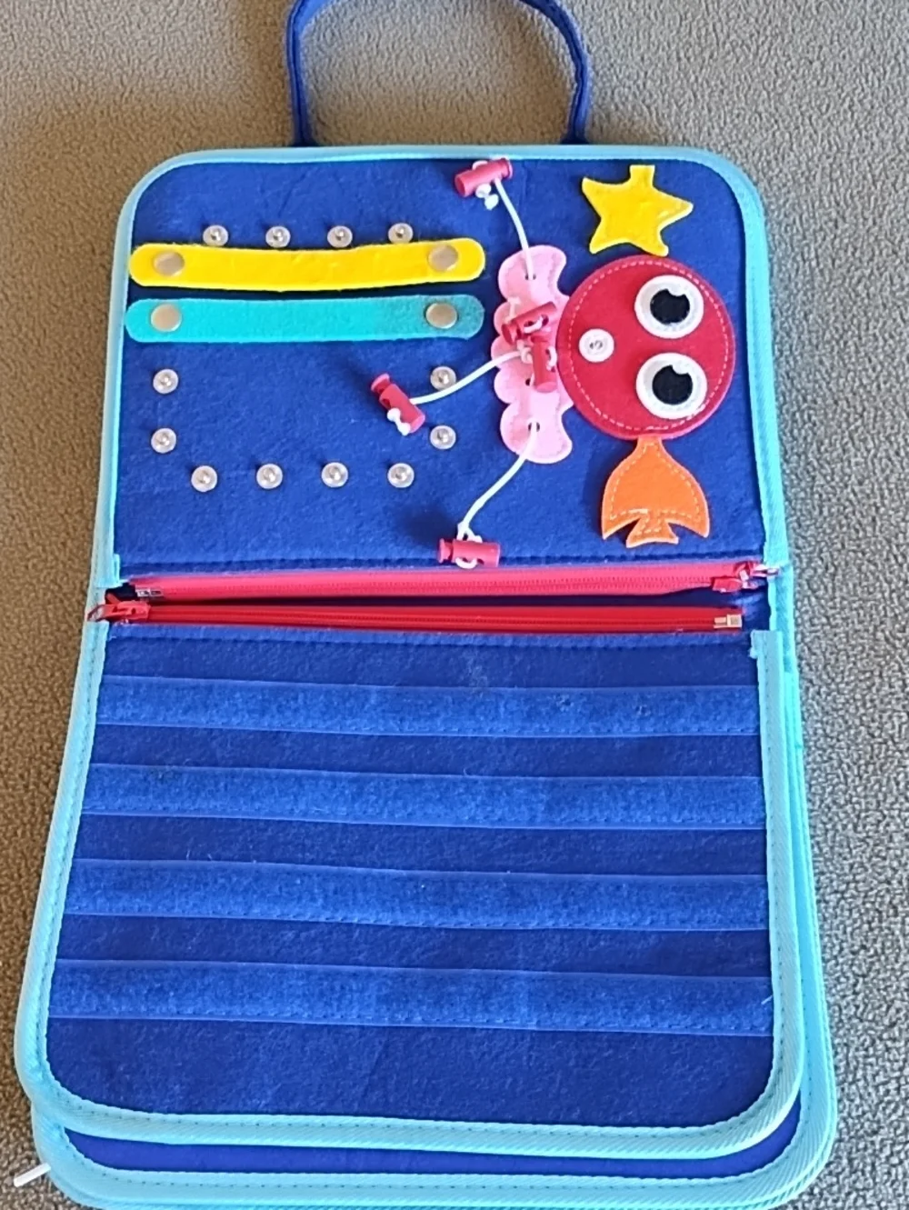 Esjay Toddler Busy Board Sensory Play Travel Companion Portable Dinosaurs Blue